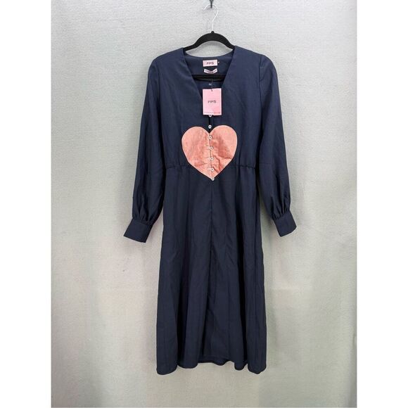 NWT Future Planet of Style FPS Womens Navy Blue Queen of hearts Midi Dress Small - Picture 10 of 10